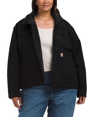 TJ Maxx Loose Fit Cotton Canvas And Sherpa Lined Jacket - Black