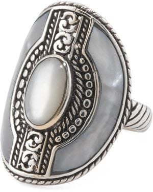 TJ Maxx Sterling Plated Oval Mother Of Pearl Filigree Ring - Black