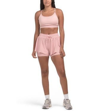 TJ Maxx 2Pc Seamless Bra With Cups And Ribbed Running Shorts, Nylon/Spandex/Polyester - Red