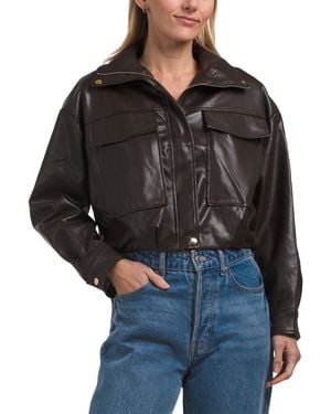 TJ Maxx Faux Leather Jacket With Double Pockets For Polyester/Leather - Black