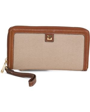 TJ Maxx Canvas And Leather Zip Around Wristlet Wallet For Leather - Natural