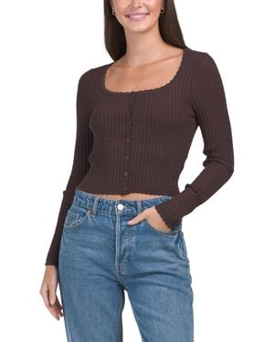 TJ Maxx Long Sleeve Square Neck Cardigan, Polyester/Rayon - Blue