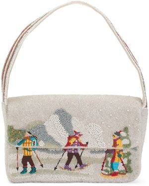 TJ Maxx Beaded Snow Scene Shoulder Bag For Leather - Gray