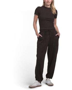 TJ Maxx Mochi Ribbed Short Sleeve Crewneck Top And Oversized Sweatpants Set, Spandex/Cotton/Rayon - Black