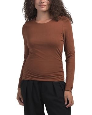 TJ Maxx Ruched Side Long Sleeve Blouse For Spandex/Cotton - Brown