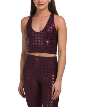 TJ Maxx Houndstooth Shine V-Neck Bra Top, Spandex/Polyester - Purple