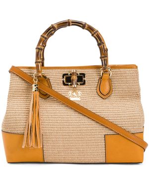 TJ Maxx Satchel With Leather Details And Bamboo Handles - Metallic