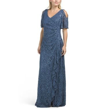 TJ Maxx Sequined Lace Dress With Cold Shoulder Sleeves For Nylon/Spandex/Polyester - Blue