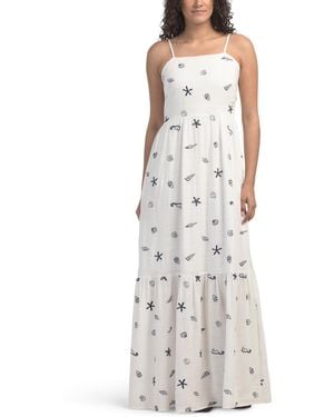 TJ Maxx Linen Blend Sleeveless Embroidered Shell Maxi Dress For Cotton/Linen/Rayon - White