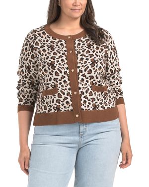 TJ Maxx Plus Leopard Jacquard Cardigan, Nylon/Polyester/Acrylic - Black
