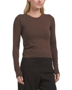 TJ Maxx Crew Neck Long Sleeve Seamless Top For Nylon - Brown
