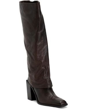 TJ Maxx Leather Fold Over High Shaft Boots For - Black