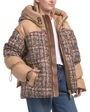 TJ Maxx Wool Blend Matignon Tweed Jules Puffer Jacket, Nylon/Acrylic/Wool - Brown