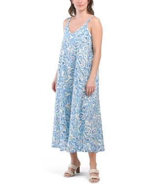 TJ Maxx Linen Blend Paisley Maxi Dress For Linen/Viscose - Blue