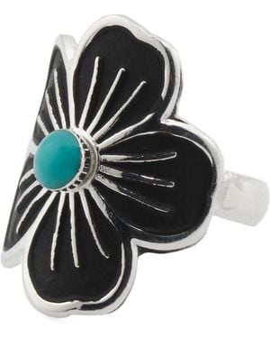 TJ Maxx Sterling Plated Flower Ring - Black