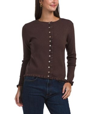 TJ Maxx Micro Button Cardigan With Lettuce Cuff Detail, Nylon/Polyester/Rayon - Brown