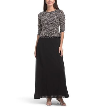 TJ Maxx Scallop Neck Lace Bodice Long Gown For Nylon/Spandex/Polyester - Black