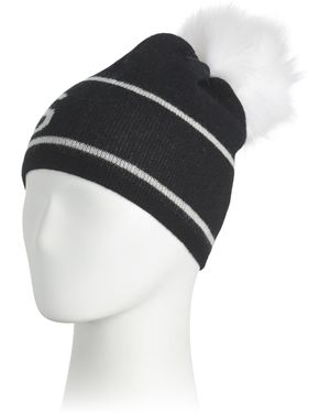 TJ Maxx Merino Wool Blend Apres Hat With Faux Fur Pom For Merino Wool/Cashmere - Black