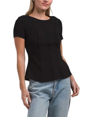 TJ Maxx Petite Short Sleeve Crew Neck Knit Top With Trim Detail For Spandex/Modal/Cotton - Black