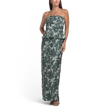 TJ Maxx Strapless Floral Gown For Polyester - Green