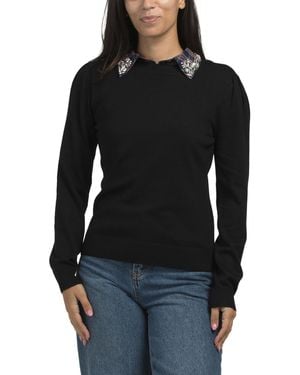 TJ Maxx Long Sleeve Puff Crew Neck Pull Over Sweater With Detachable Collars, Polyester/Rayon - Black