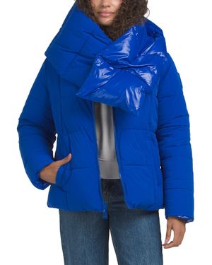 TJ Maxx 2-In-1 Reversible Stretch Puffer With Removable Scarf, Nylon/Spandex/Polyester - Blue