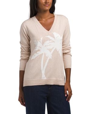 TJ Maxx Palm Trees Intarsia Pull Over Sweater, Cotton/Cashmere - White