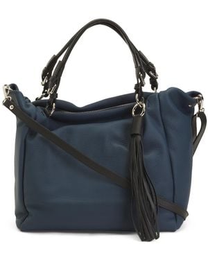 TJ Maxx Leather Tote With Tassel Detail - Blue