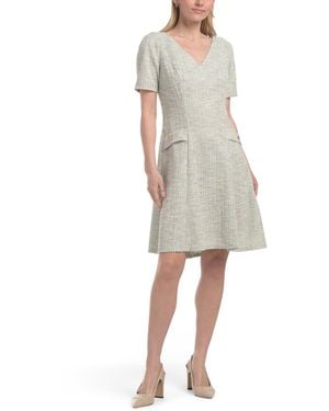 TJ Maxx Boucle V-Neck Fit And Flare Mini Dress For Spandex/Polyester - Natural