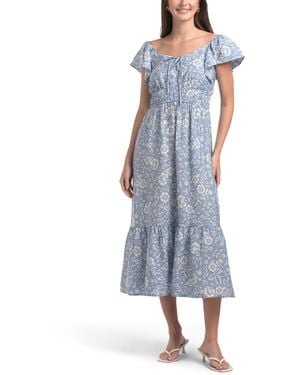 TJ Maxx Flutter Sleeve V-Neck Tie Front Maxi Dress For Nylon/Polyester/Rayon - Blue