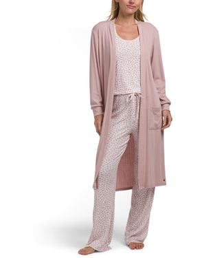 TJ Maxx 3Pc Rib Duster Lace Trm Camisole And Pants Lounge Set For Spandex/Polyester/Rayon - Pink
