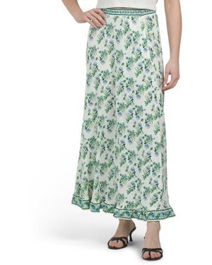 TJ Maxx A Line Floral Midi Skirt, Spandex/Rayon - Green