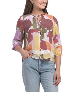 TJ Maxx Petite Printed Slub Top For Polyester/Rayon - Gray