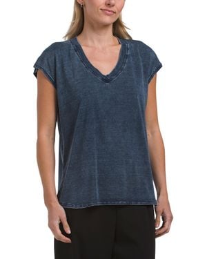TJ Maxx Jersey V-Neck T-Shirt For Polyester - Blue