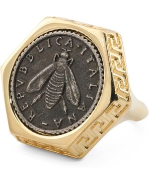 TJ Maxx 18Kt Plated Bronze Hexagon Coin Bee Ring - Metallic