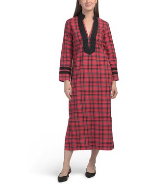 TJ Maxx Long Sleeve Plaid Caftan For Cotton - Red