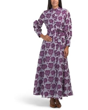 TJ Maxx Long Sleeve Floral Embroidered Maxi Dress With Buttons For Spandex/Polyester - Purple
