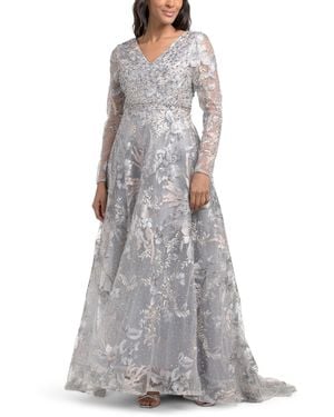 TJ Maxx Long Sleeve Embellished Gown For Polyester - Gray
