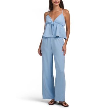 TJ Maxx Tie Front Tank And Air Flow Pants Set, Polyester - Blue