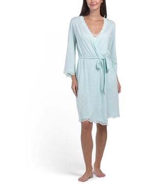 TJ Maxx Leslie Three-Quarter Sleeve Robe For Pima Cotton/Modal - Blue
