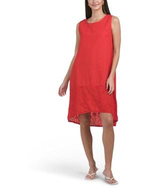 TJ Maxx Linen Blend Sleeveless Eyelet Insert Short Mini Dress For Cotton/Linen - Red