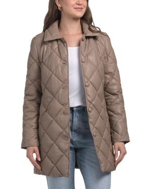TJ Maxx Leather Shantel Puffer Jacket, Nylon/Polyester/Leather - Brown