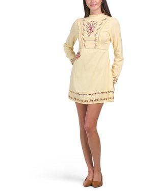 TJ Maxx Embroidered Long Sleeve Mini Dress For Cotton - Natural