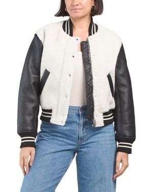 TJ Maxx Sherpa Bonded Bomber Jacket For Polyester/Leather - Blue