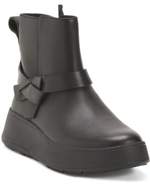 TJ Maxx Leather F Mode Folded Knot Flatform Chelsea Boots For - Black