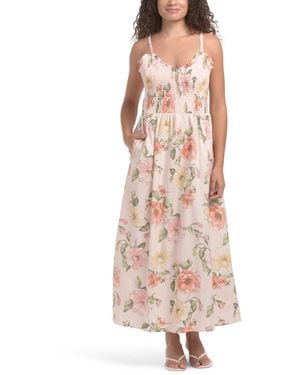 TJ Maxx Smocked Floral Maxi Dress For Spandex/Cotton/Polyester - Pink
