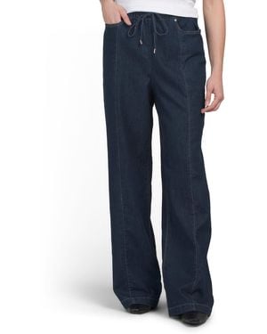 TJ Maxx Semi High Rise Wide Leg Drapey Drawstring Jeans For Spandex/Cotton/Polyester - Blue