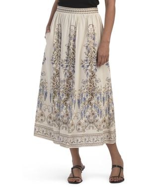 TJ Maxx Printed Art Floral Maxi Skirt For Cotton/Linen/Rayon - White