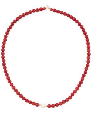 TJ Maxx 14Kt Coral And Freshwater Pearl Beaded Necklace - Red