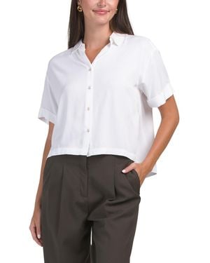 TJ Maxx Twill Button Front Cropped Top For Rayon - White